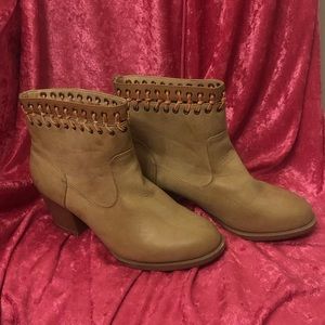 Tan 1.5 inch booties made by Rampage.